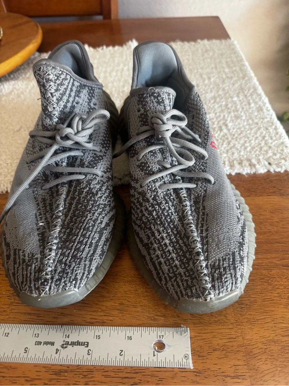 Yeezy Gray Knit Low-Top Sneakers ywith Subtle Pattern and Olive-Toned Sole